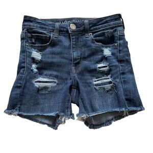 American Eagle Jean Shorts Next Level Stretch Hi Rise Shortie Distressed Size 0
